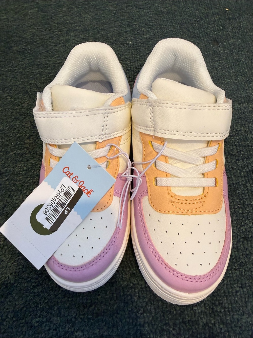 Cat & Jack White Peach Pink Kids Velcro Sneakers